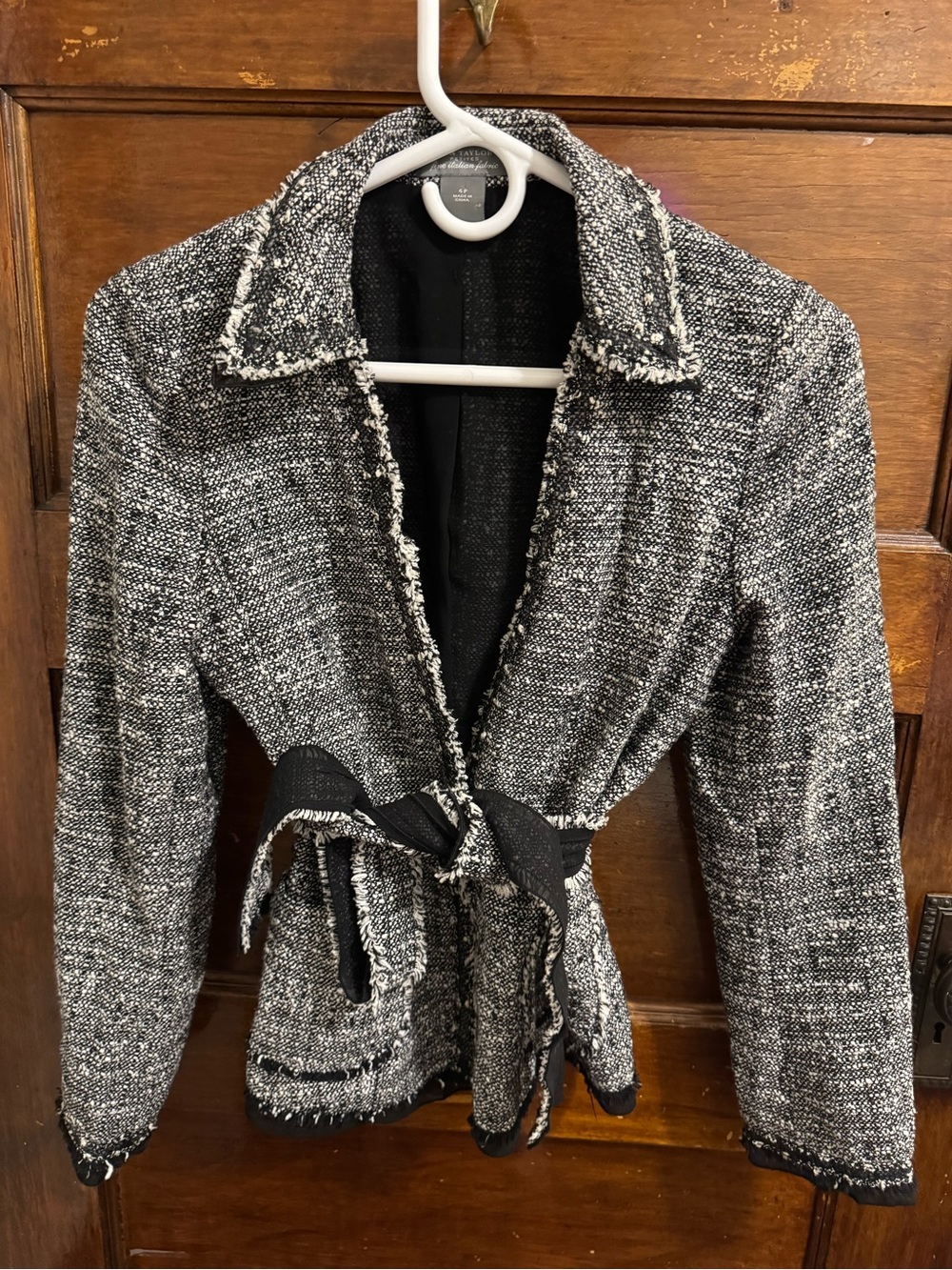 Ann Taylor Black and White Tweed Belted Blazer